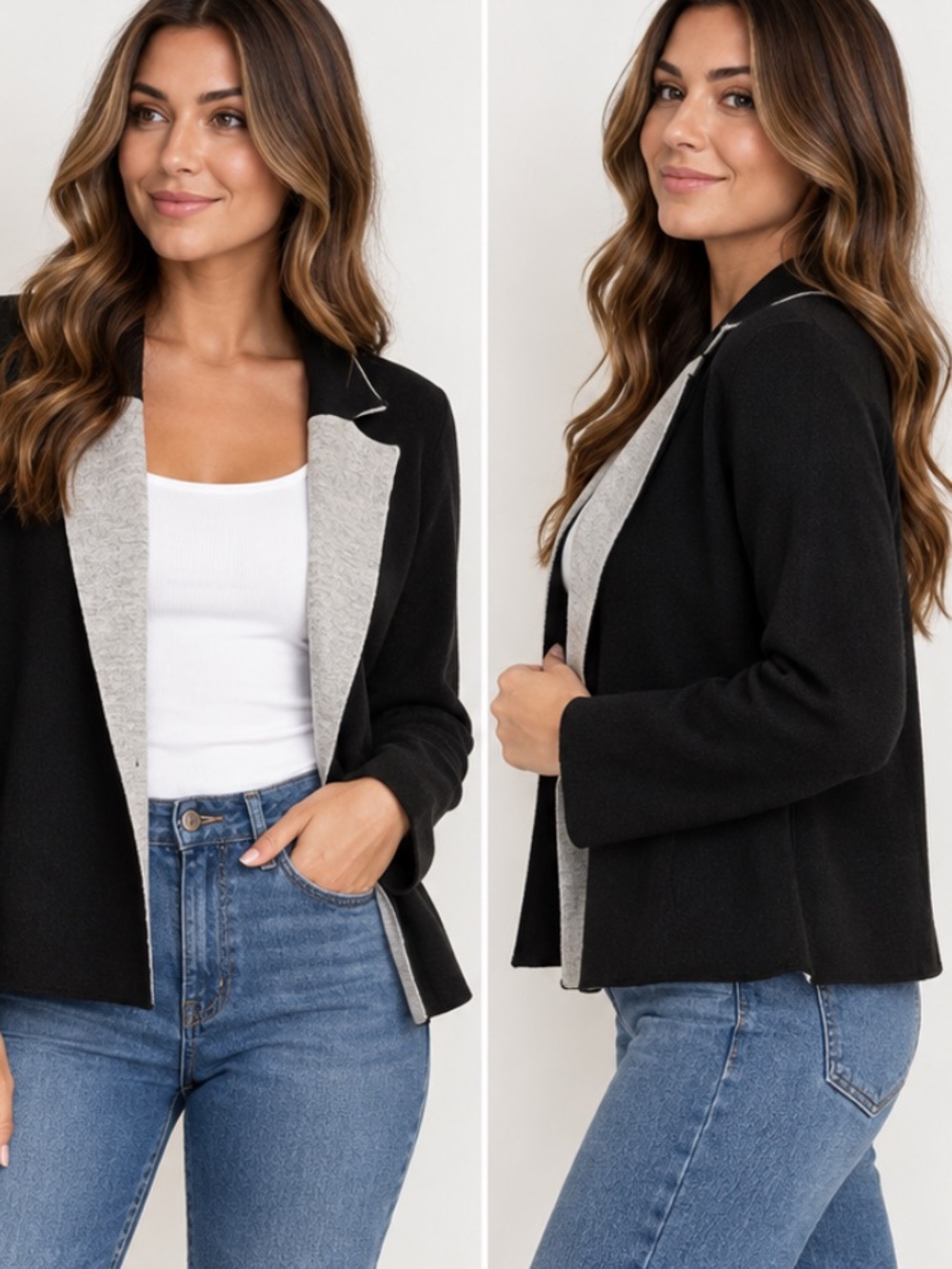 J crew Black & Gray Open-Front Women’s Sweater Jacket size medium